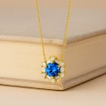 14 Ayar Altın Mavi Safir Kolye, Baget Kesim Altın Kolye