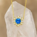 14 Ayar Altın Mavi Safir Kolye, Baget Kesim Altın Kolye