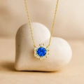 14 Ayar Altın Mavi Safir Kolye, Baget Kesim Altın Kolye