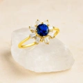 14 Ayar Altın Mavi Safir Baget Yüzük