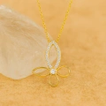 14K Gold Butterfly Necklace, Elegant Clover Necklace, Minimalist Luck Necklace