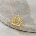 14K Gold Crown Necklace, Elegant Queen Crown, Princess Necklace