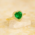 14K Gold Emerald Heart Ring, Precious Stone Rings