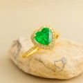 14K Gold Emerald Heart Ring, Precious Stone Rings