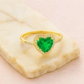 14K Gold Emerald Heart Ring, Precious Stone Rings