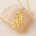14K Gold Fatima Hand Necklace, Vav Pattern Hamsa Necklace, Islamic Gold Jewelry