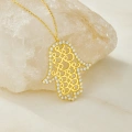 14K Gold Fatima Hand Necklace, Vav Pattern Hamsa Necklace, Islamic Gold Jewelry