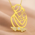 14K Gold Mother Holding Baby Necklace, New Mom Gift