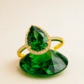 14K Gold Pear Cut Emerald Ring, Birthstone Jewelry, Gold Wedding Ring for Women