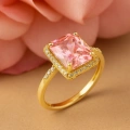14K Gold Solitaire Pink Topaz Ring, Elegant Birthstone Gift