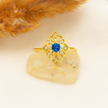 14 Ayar Altın Otantik Dizayn Safir Yüzük