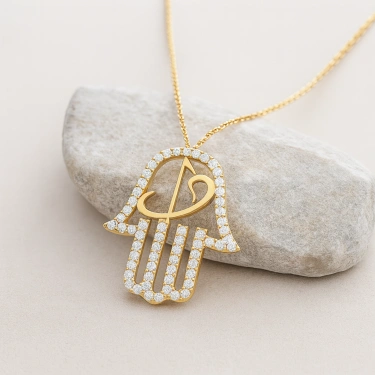 14 Ayar Altın Vav ve Elif Fatıma Eli Kolye