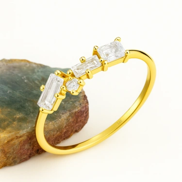 14 Ayar Altın Baget Yüzük, Minimalist Nişan Yüzüğü, Söz Yüzüğü, Yıldönümü Hediyesi