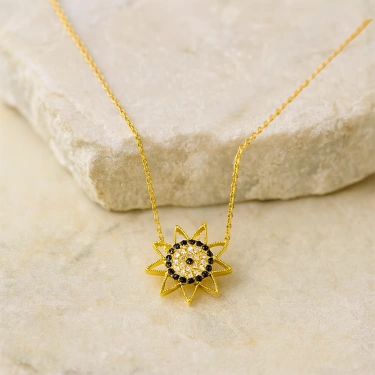 14 Ayar Altın Siyah Oniks Güneş Kolye