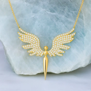 14K Gold Angel Necklace, Elegant Fairy Necklace