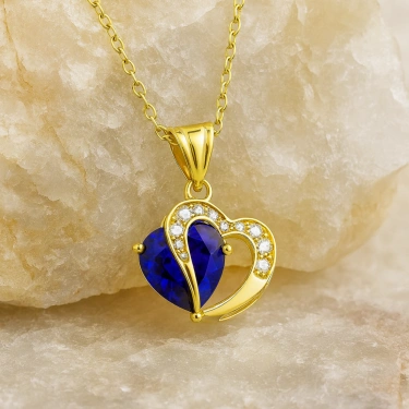 14K Gold Heart-Cut Birthstone Necklace, Personalized Colorful Stone Necklace