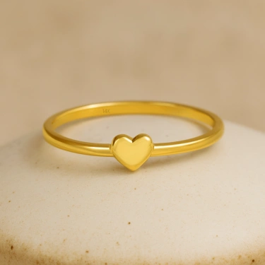 14K Gold Minimal Heart Ring, Valentine’s Day Gift, Thin and Small Rings