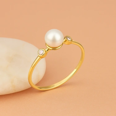 14K Gold Minimal Pearl Ring