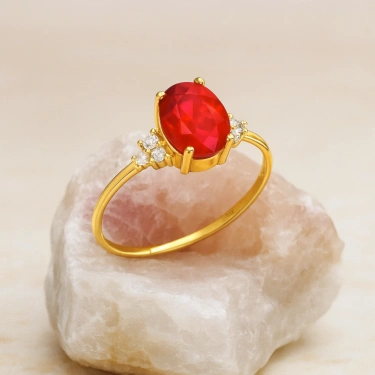 14K Gold Oval-Cut Ruby Ring, Unique Precious Stone Engagement Ring