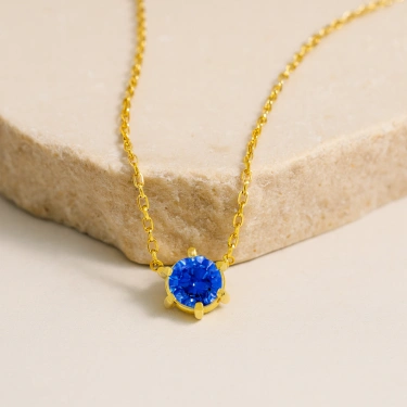 14K Gold Personalized Birthstone Necklace, Custom Colorful Jewelry, Solitaire Necklace