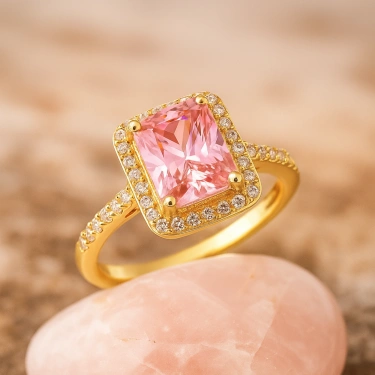 14K Gold Solitaire Pink Topaz Ring, Elegant Birthstone Gift