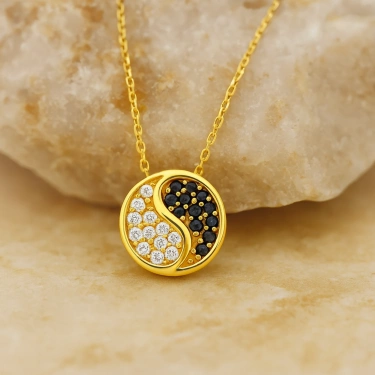 14K Gold Yin Yang Necklace, Medallion Necklace, Balance Necklace