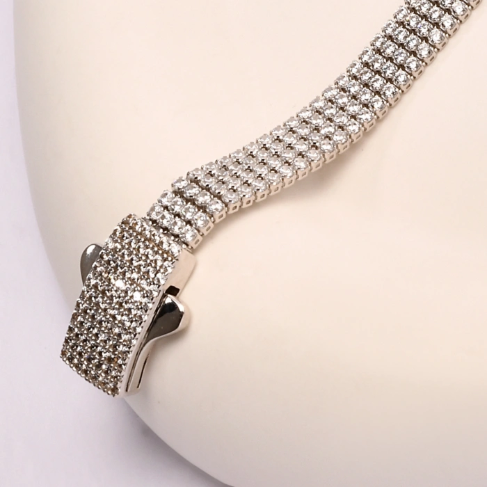 14K Gold 4-Row Chain Bracelet, Elegant Cubic Zircon Bracelet