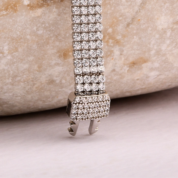 14K Gold 4-Row Chain Bracelet, Elegant Cubic Zircon Bracelet