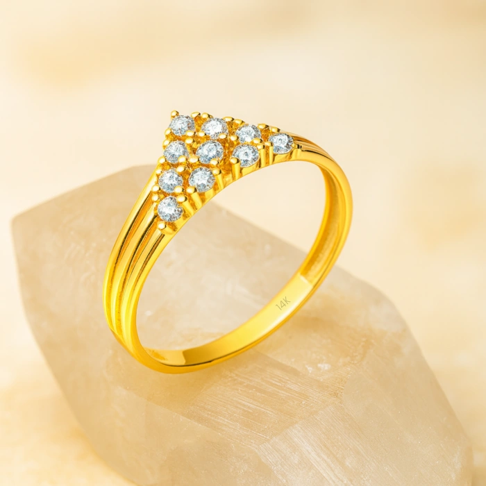 14 Ayar Altın Üçgen Yüzük, Geometrik Alyans Yüzük