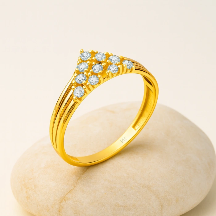 14 Ayar Altın Üçgen Yüzük, Geometrik Alyans Yüzük