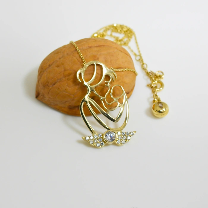 14K Gold Mother Holding Baby Necklace, New Mom Gift