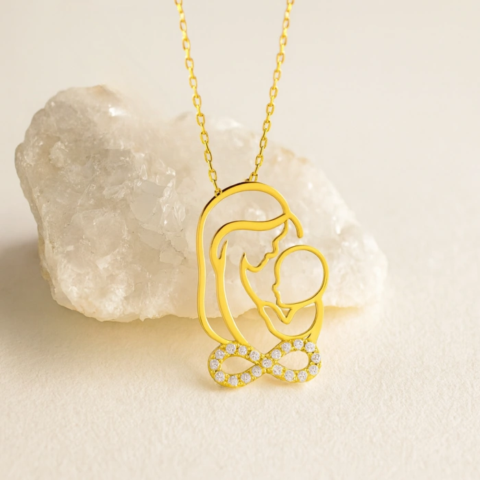 14 Ayar Altın Anne ve Bebek Sonsuzluk Kolye