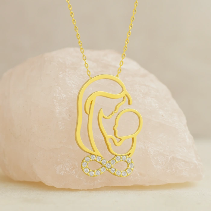 14 Ayar Altın Anne ve Bebek Sonsuzluk Kolye