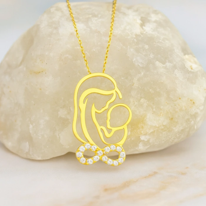 14 Ayar Altın Anne ve Bebek Sonsuzluk Kolye