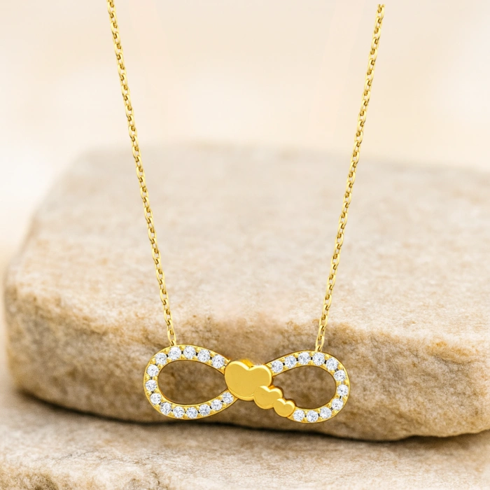 14K Solid Gold Mini Heart Infinity Necklace