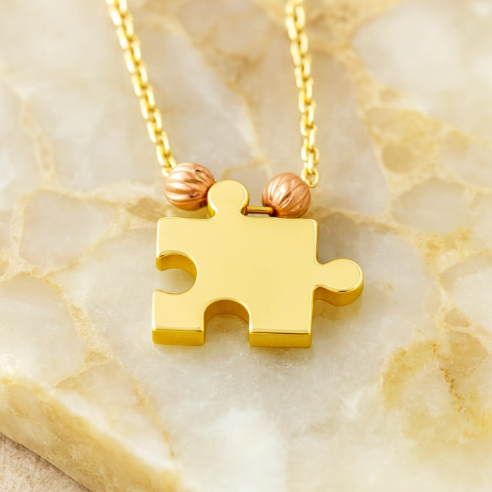 14 Ayar Altın Dorika Detaylı Puzzle Kolye