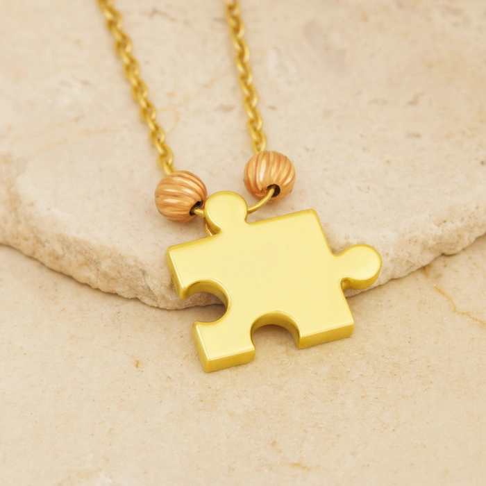 14 Ayar Altın Dorika Detaylı Puzzle Kolye