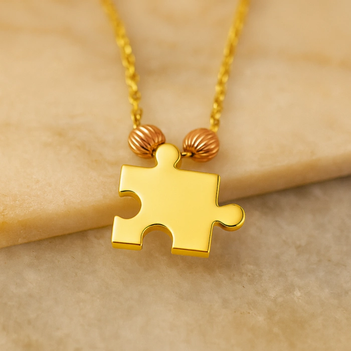 14 Ayar Altın Dorika Detaylı Puzzle Kolye