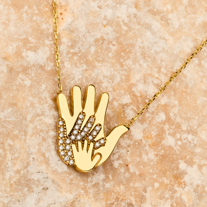 14K Gold Hand Necklace, Newborn Jewelry, Handprint Necklace, Baby Necklace for Mom