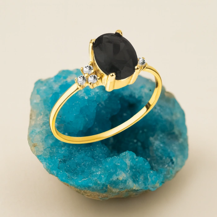 14 Ayar Altın Gece Yarısı Siyahı Oniks Yüzük