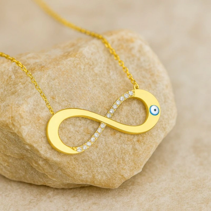 14 Ayar Altın Göz Detaylı Sonsuzluk Kolye