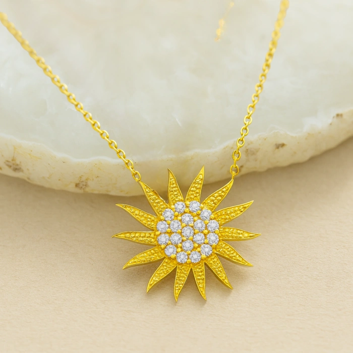 14 Ayar Altın Güneş Patlaması Kolye