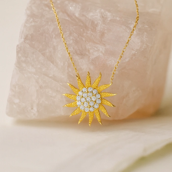 14 Ayar Altın Güneş Patlaması Kolye