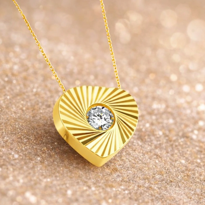 14 Ayar Altın Işıltılı Minik Kalp Kolye