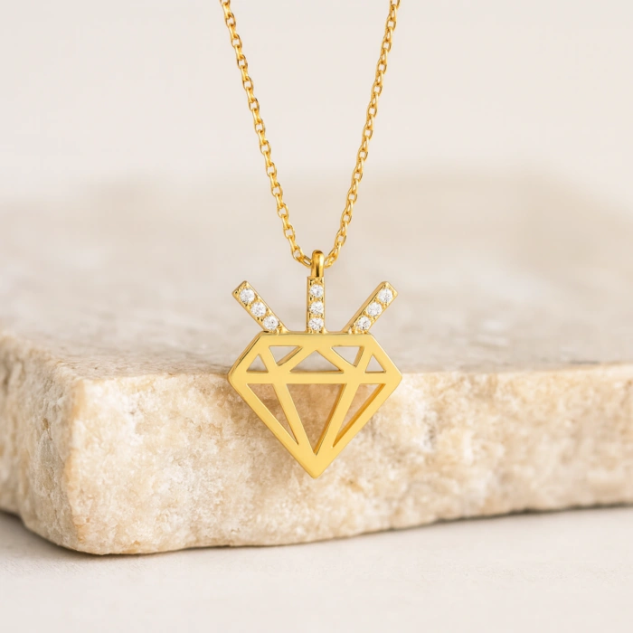 14K Solid Gold Diamond Design Necklace