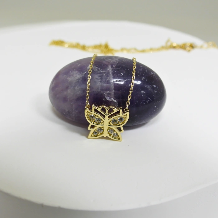 14K Gold Tiny Butterfly Necklace, Small Butterfly Luck Necklace
