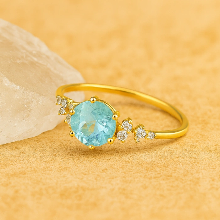 14 Ayar Altın Minimal Akuamarin Yüzük