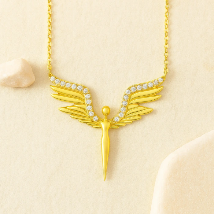 14 Ayar Altın Kanatlı Melek Kolye