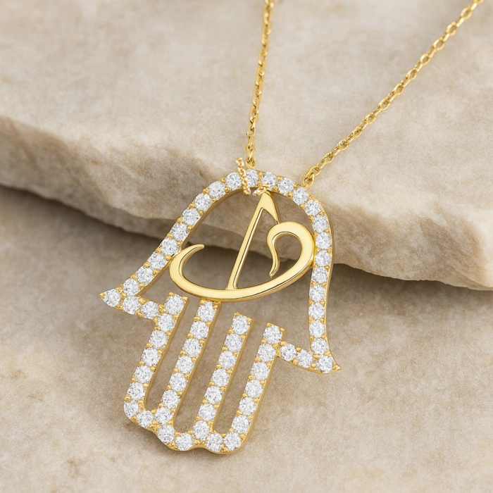 14 Ayar Altın Vav ve Elif Fatıma Eli Kolye