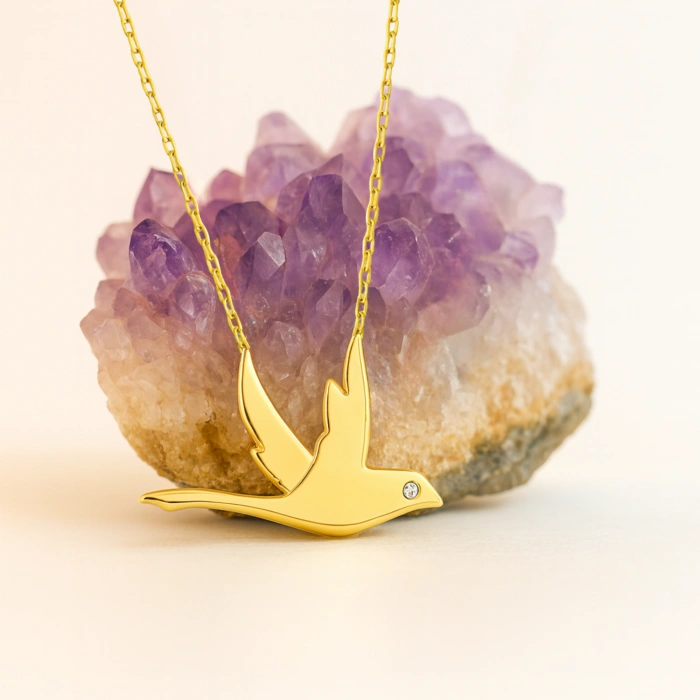 14K Altın Uçan Kuş Kırlangıç Kolye